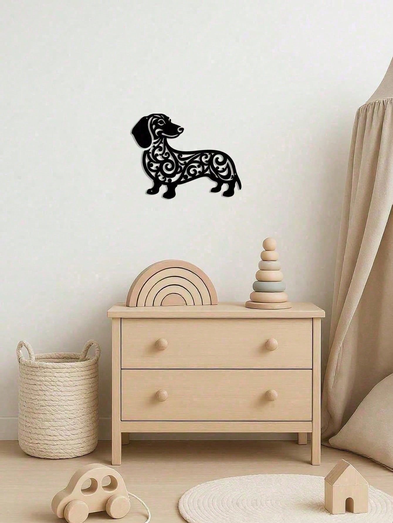Long Dog Silhouette Metal Wall Art - Modern Outdoor & Indoor Home Decor for Garden, Patio, Fence, Front Porch & Balcony | Weather-Resistant Rustproof Yard Sign, Hanging Wall Sculpture, Farmhouse & Contemporary Decor Accent，cuadros de pared，room decor，vale Main image