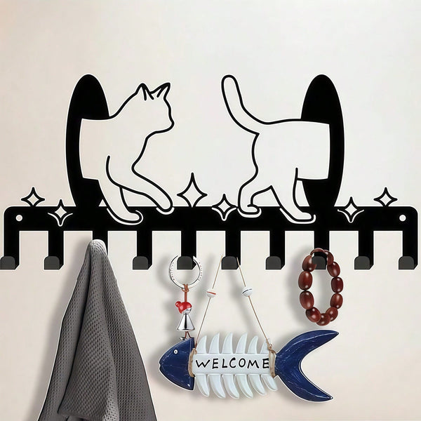 Cat-shaped key hook decorative key storage rack cute wall-mounted clothes hook wall-mounted decorative clothing storage container suitable for hanging dog leash and other Xinghong handicraft design