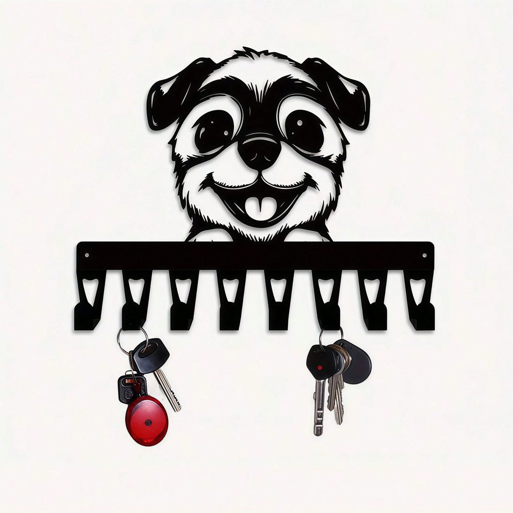 1 Vintage Bulldog Keychain - Heavy Duty Iron Metal Wall Hanging Decoration with 8 Hooks, Cute Bullface Design - Home, Living Room