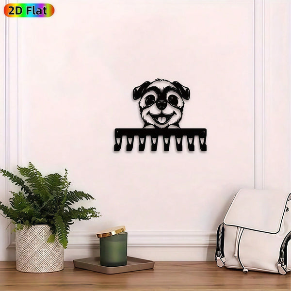 1 Vintage Bulldog Keychain - Heavy Duty Iron Metal Wall Hanging Decoration with 8 Hooks, Cute Bullface Design - Home, Living Room