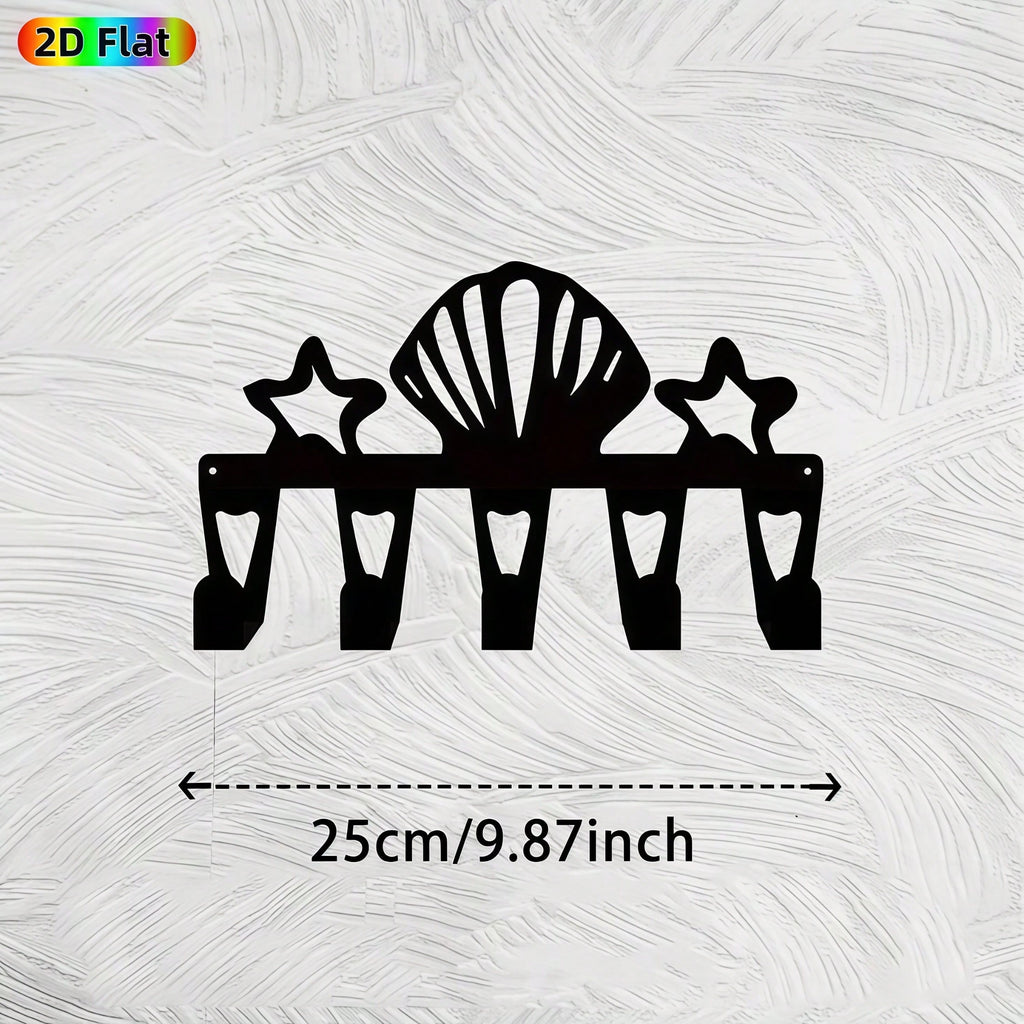 1 retro seaside shell hook frame, heavy metal wall hanging decoration with 5 hooks, rustic style entrance storage finishing rack