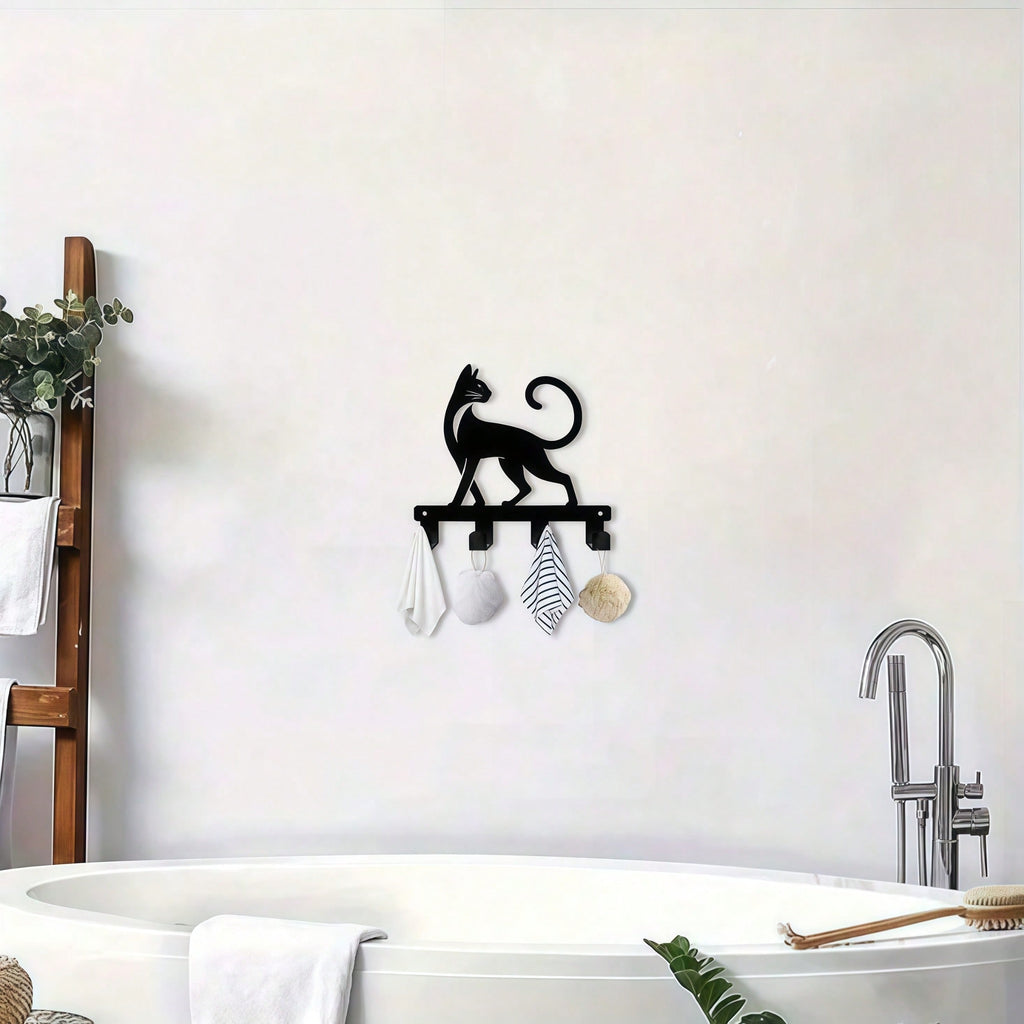 Bohemian Metal Cat Key Hook - 6.69 inch wall mounted key holder with cute black cat design, perfect for hanging keys, hats, tassels and more. Perfect for office, kitchen, bathroom or porch decor.