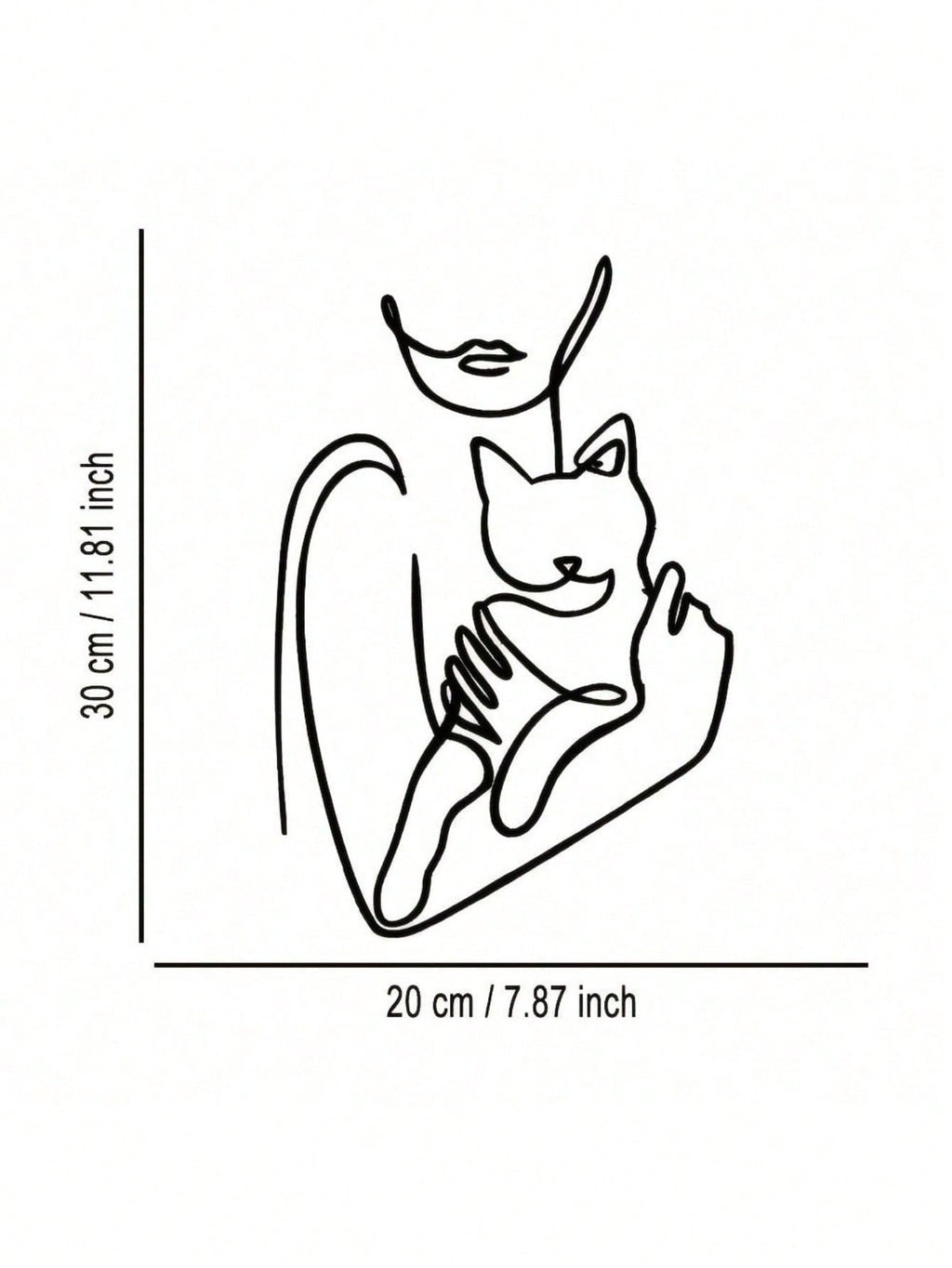 1pc Elegant Minimalist Iron Wire Line Art Decorative Painting - Woman Hugging Cat, Suitable For Office, Home, Living Room, Bedroom, Balcony, Kitchen, Yard, Store, Cafe, Dance Hall, Bar, Country And Farmhouse Style. Ideal As Housewarming, Holiday Or Birthd