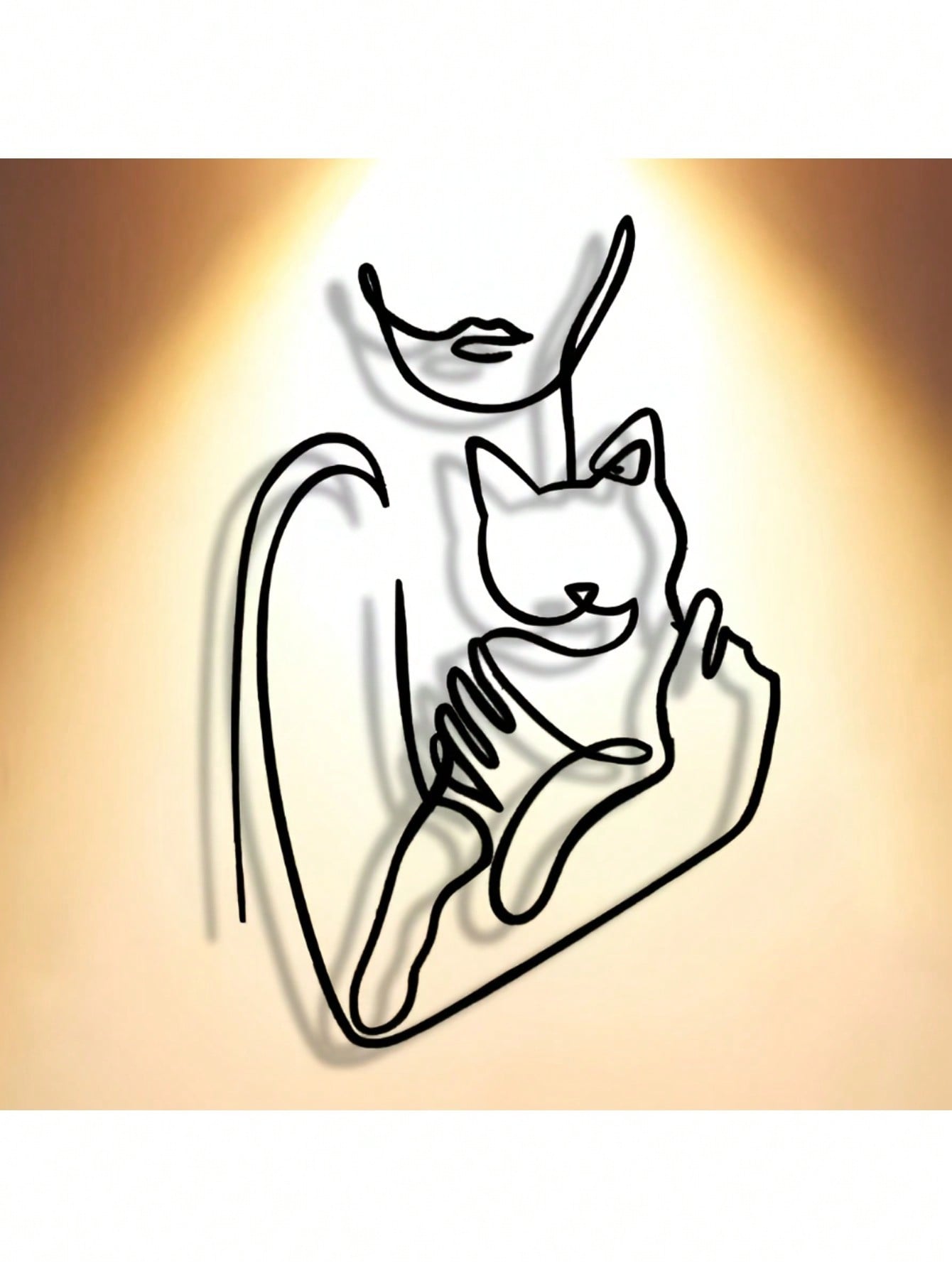 1pc Elegant Minimalist Iron Wire Line Art Decorative Painting - Woman Hugging Cat, Suitable For Office, Home, Living Room, Bedroom, Balcony, Kitchen, Yard, Store, Cafe, Dance Hall, Bar, Country And Farmhouse Style. Ideal As Housewarming, Holiday Or Birthd