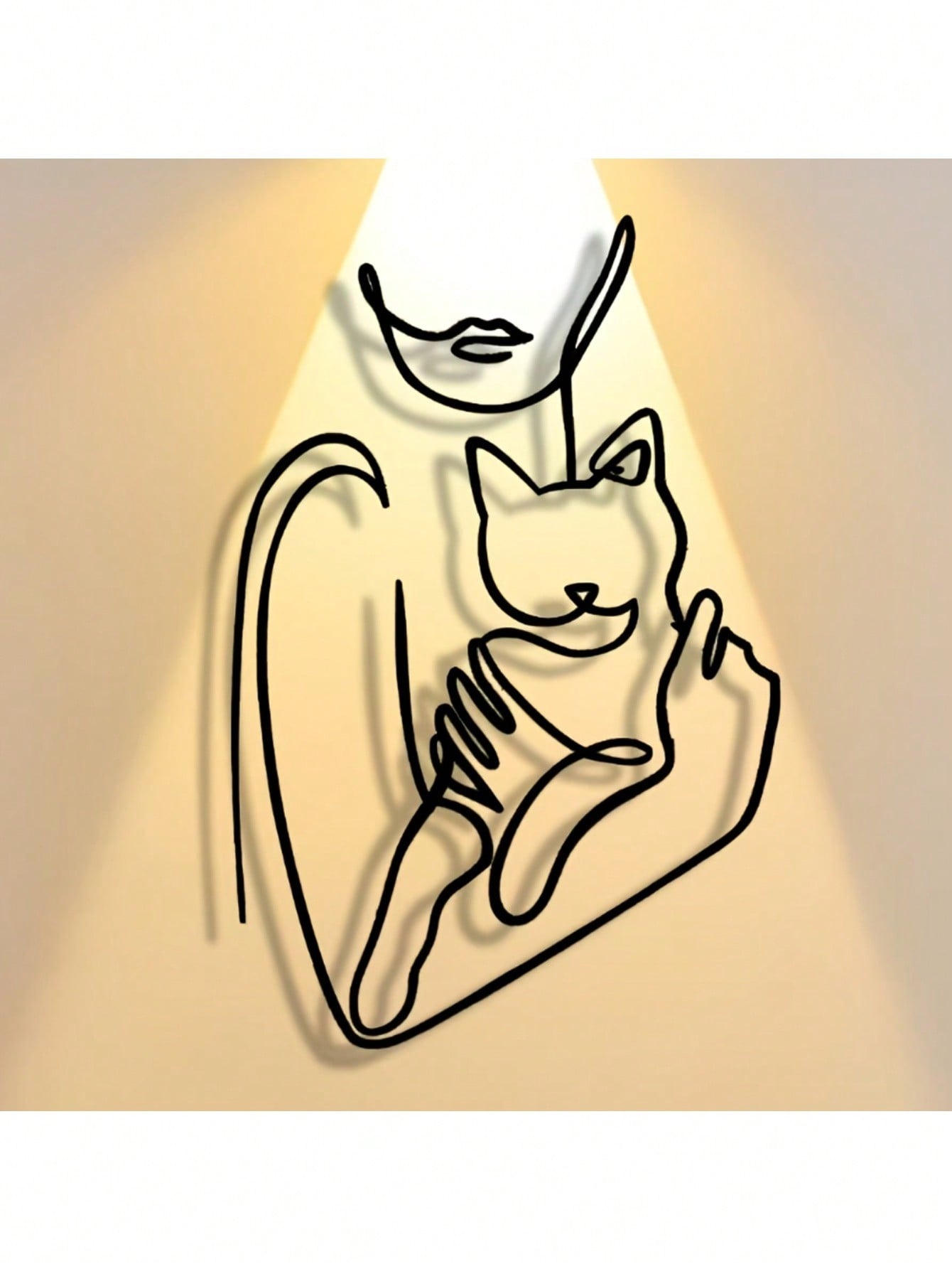 1pc Elegant Minimalist Iron Wire Line Art Decorative Painting - Woman Hugging Cat, Suitable For Office, Home, Living Room, Bedroom, Balcony, Kitchen, Yard, Store, Cafe, Dance Hall, Bar, Country And Farmhouse Style. Ideal As Housewarming, Holiday Or Birthd