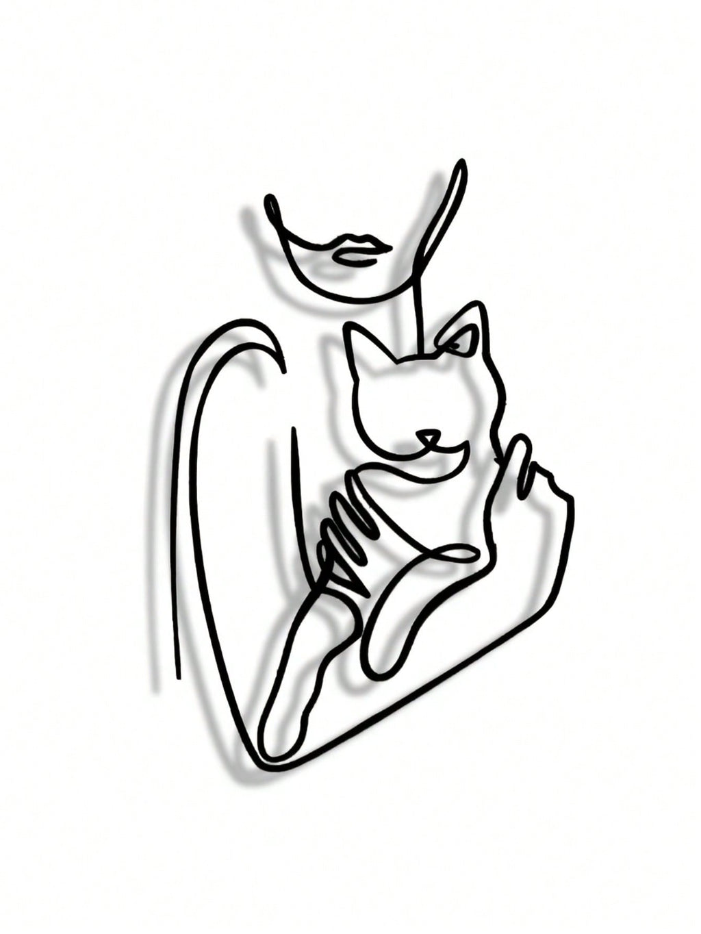 1pc Elegant Minimalist Iron Wire Line Art Decorative Painting - Woman Hugging Cat, Suitable For Office, Home, Living Room, Bedroom, Balcony, Kitchen, Yard, Store, Cafe, Dance Hall, Bar, Country And Farmhouse Style. Ideal As Housewarming, Holiday Or Birthd