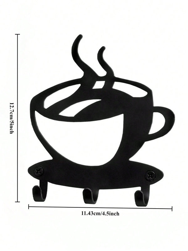 1 Creative Coffee Cup Hook - Stylish black metal wall hanging hook, perfect for kitchen storage, stylish home decor and space saving solution. This is a unique gift for coffee lovers, baristas and everyday household use.