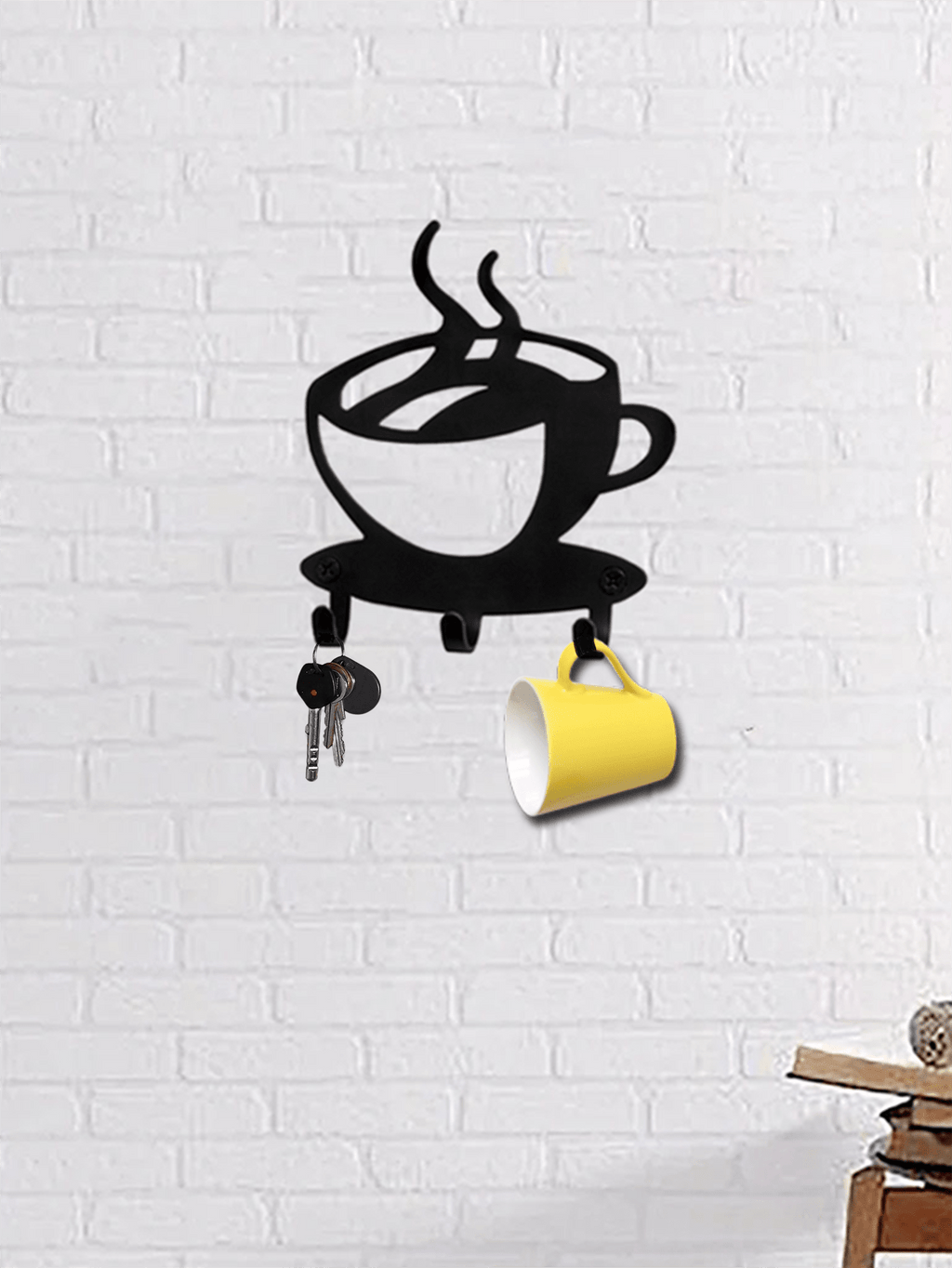 1 Creative Coffee Cup Hook - Stylish black metal wall hanging hook, perfect for kitchen storage, stylish home decor and space saving solution. This is a unique gift for coffee lovers, baristas and everyday household use.