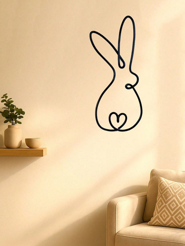 Classic Rabbit-Shaped Metal Wall Decor, Minimalist Line Art Rabbit Sculpture With Heart Motif, Animal-Inspired Wall Hanging-Perfect As A Festive Gift For Easter, Valentine's Day, Mother's Day, Grandparents' Day, St. Patrick's Day, And More.