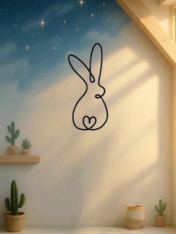 Classic Rabbit-Shaped Metal Wall Decor, Minimalist Line Art Rabbit Sculpture With Heart Motif, Animal-Inspired Wall Hanging-Perfect As A Festive Gift For Easter, Valentine's Day, Mother's Day, Grandparents' Day, St. Patrick's Day, And More.