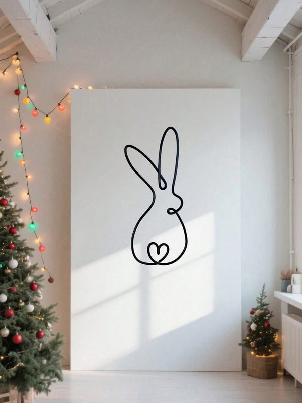 Classic Rabbit-Shaped Metal Wall Decor, Minimalist Line Art Rabbit Sculpture With Heart Motif, Animal-Inspired Wall Hanging-Perfect As A Festive Gift For Easter, Valentine's Day, Mother's Day, Grandparents' Day, St. Patrick's Day, And More.