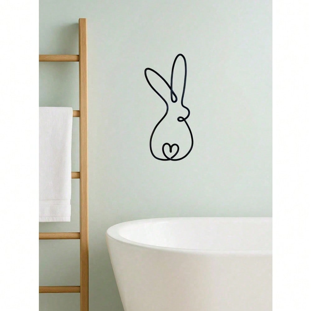 Classic Rabbit-Shaped Metal Wall Decor, Minimalist Line Art Rabbit Sculpture With Heart Motif, Animal-Inspired Wall Hanging-Perfect As A Festive Gift For Easter, Valentine's Day, Mother's Day, Grandparents' Day, St. Patrick's Day, And More.