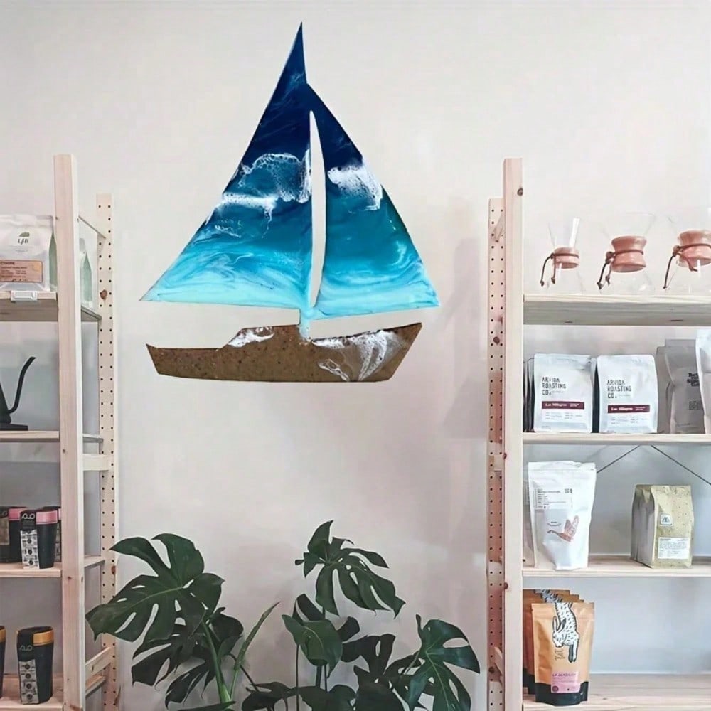 1pc Metal Sailboat Shape Wall Art Ocean Kids Room Decor Sailboat Artwork Beach Home Decor Gifts For Beach Lovers, Home Decor Main image