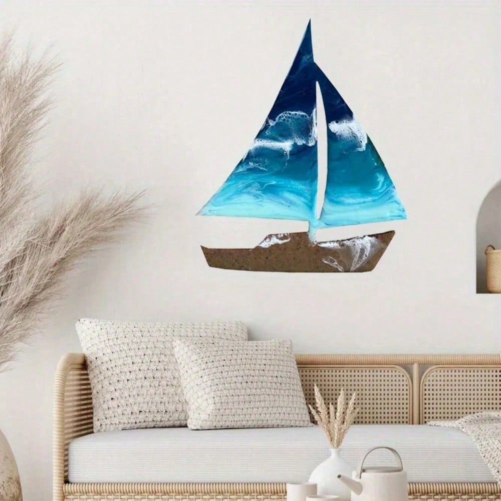 1pc Metal Sailboat Shape Wall Art Ocean Kids Room Decor Sailboat Artwork Beach Home Decor Gifts For Beach Lovers, Home Decor