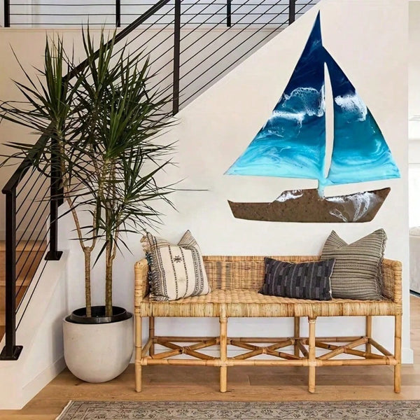 1pc Metal Sailboat Shape Wall Art Ocean Kids Room Decor Sailboat Artwork Beach Home Decor Gifts For Beach Lovers, Home Decor