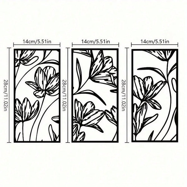 3 PiecesMetal Flower Wall Art, Modern Abstract Black Metal Line Art Decor, Minimalist Home Wall Decoration, Living Room & Bedroom Accent, Waterproof, Rustproof & Durable. Perfect For Modern Home Decor - Stylish, Lightweight, And Ready To Hang.