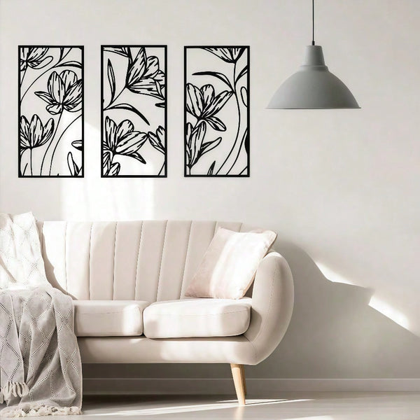 3 PiecesMetal Flower Wall Art, Modern Abstract Black Metal Line Art Decor, Minimalist Home Wall Decoration, Living Room & Bedroom Accent, Waterproof, Rustproof & Durable. Perfect For Modern Home Decor - Stylish, Lightweight, And Ready To Hang.