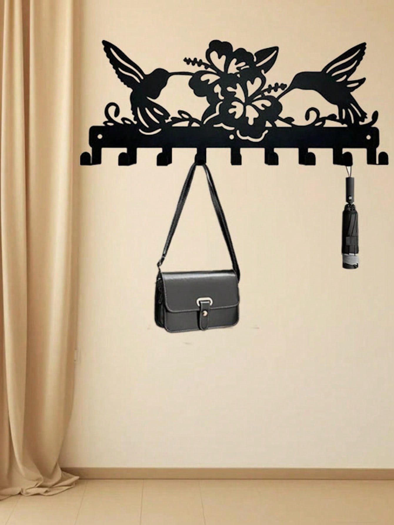 1PC Premium Black Metal Bird Hooks - Elegant Home Organizer For Bags/Keys/Umbrellas, Perfect Personalized Gift ,Suitable For Modern Home Decoration, Home Decoration, Room Decoration, Wall Decoration For Bedroom, Living Room Or Bathroom, Waterproof, Rust-P Main image