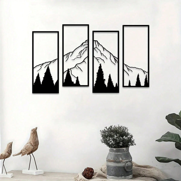 4-Piece minimalist metal mountain wall decoration - square sculpture, suitable for home, office, living room, bedroom - unique wall art to create a stylish and elegant visual effect