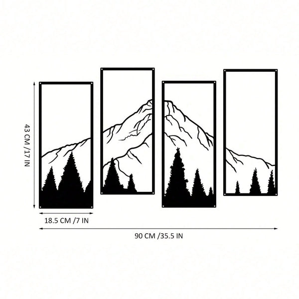 4-Piece minimalist metal mountain wall decoration - square sculpture, suitable for home, office, living room, bedroom - unique wall art to create a stylish and elegant visual effect