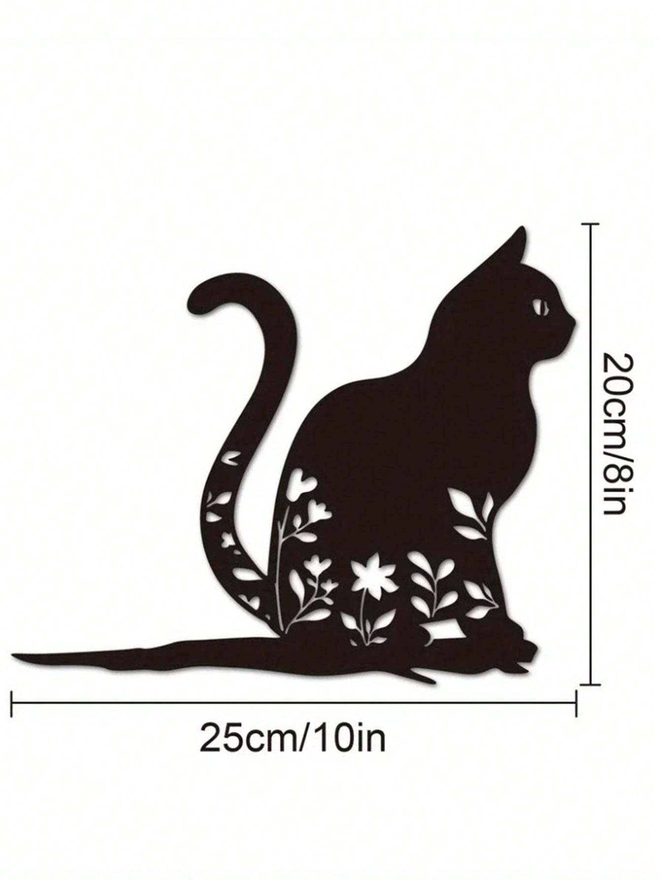 1件金属轮廓猫剪影花园桩 - 庭院艺术,树木装饰适用于后院露台和户外空间,防水防锈,易于安装