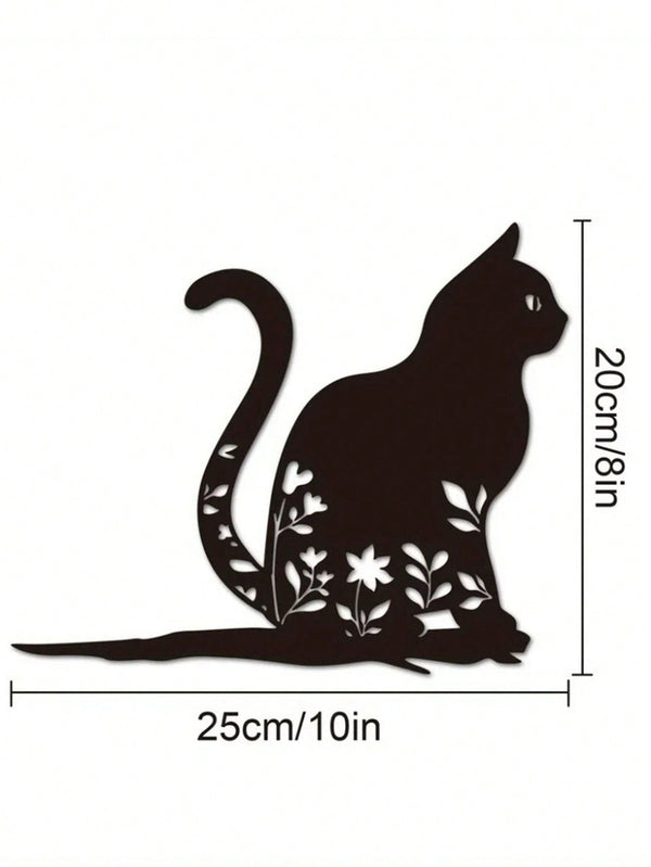 1件金属轮廓猫剪影花园桩 - 庭院艺术,树木装饰适用于后院露台和户外空间,防水防锈,易于安装