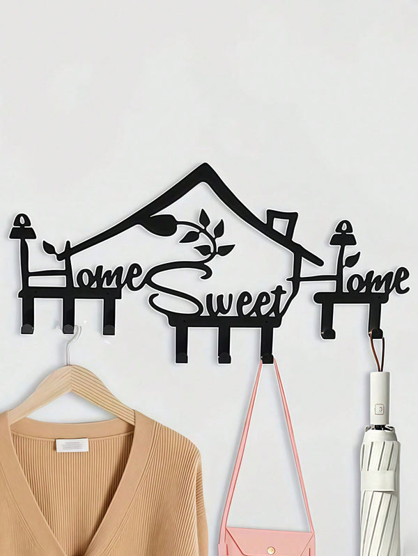 1pc Metal Modern Wall Mounted Coat Rack, Wall Hanging Rack Hook, Entryway Coat Hat Bag Ket Sundry Hook, Home Room Wall Decor, "Home Sweet Home"