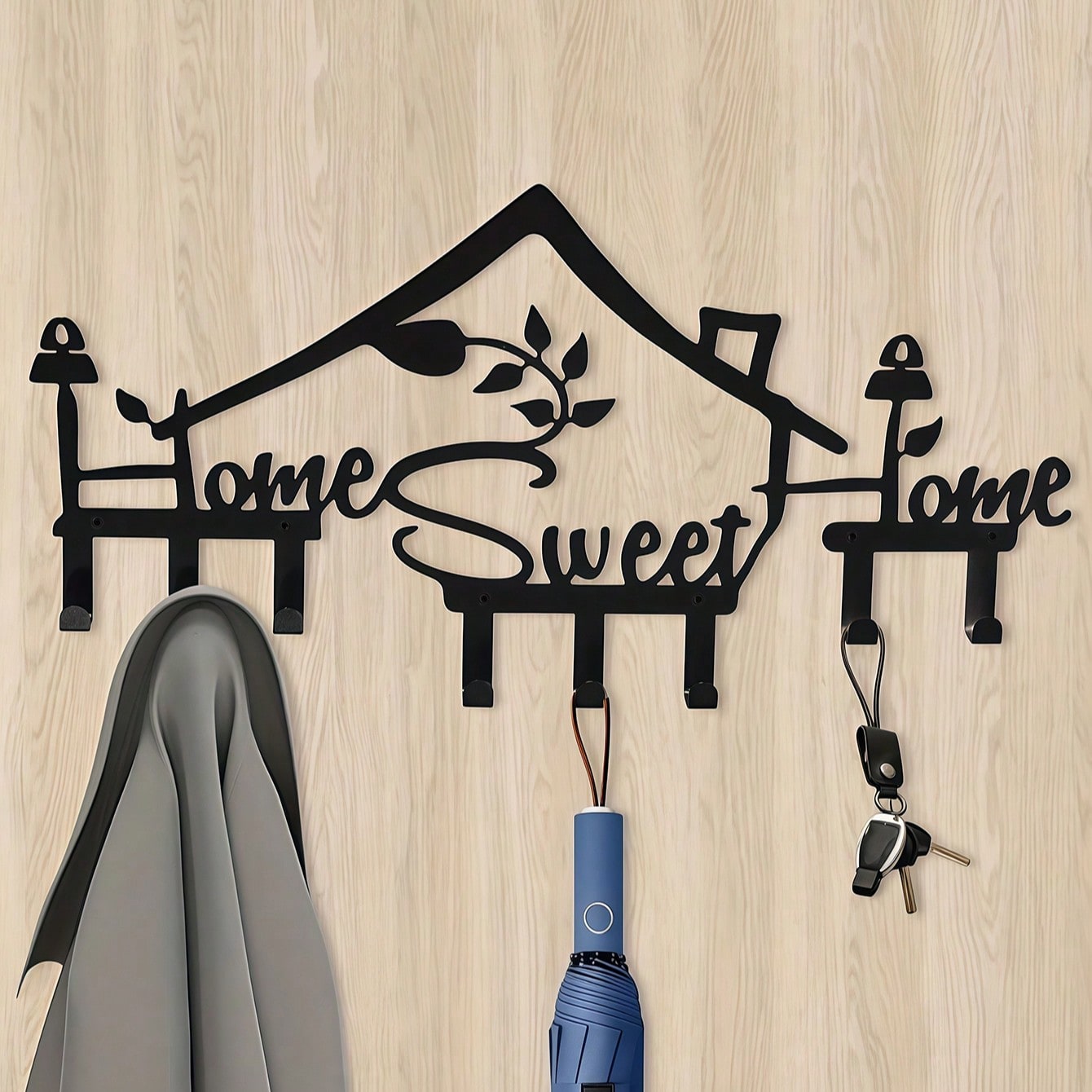 1pc Metal Modern Wall Mounted Coat Rack, Wall Hanging Rack Hook, Entryway Coat Hat Bag Ket Sundry Hook, Home Room Wall Decor, "Home Sweet Home"