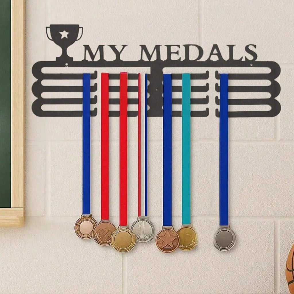 1 Medal Display Rack – Perfect For Showcasing Sports Medals And Ribbons. A Stylish Wall Organizer Ideal For Hockey, Handball, Jumping Events, And More. Comes With Multiple Hooks.