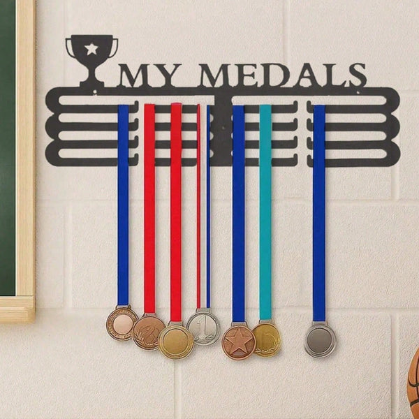1 Medal Display Rack – Perfect For Showcasing Sports Medals And Ribbons. A Stylish Wall Organizer Ideal For Hockey, Handball, Jumping Events, And More. Comes With Multiple Hooks.