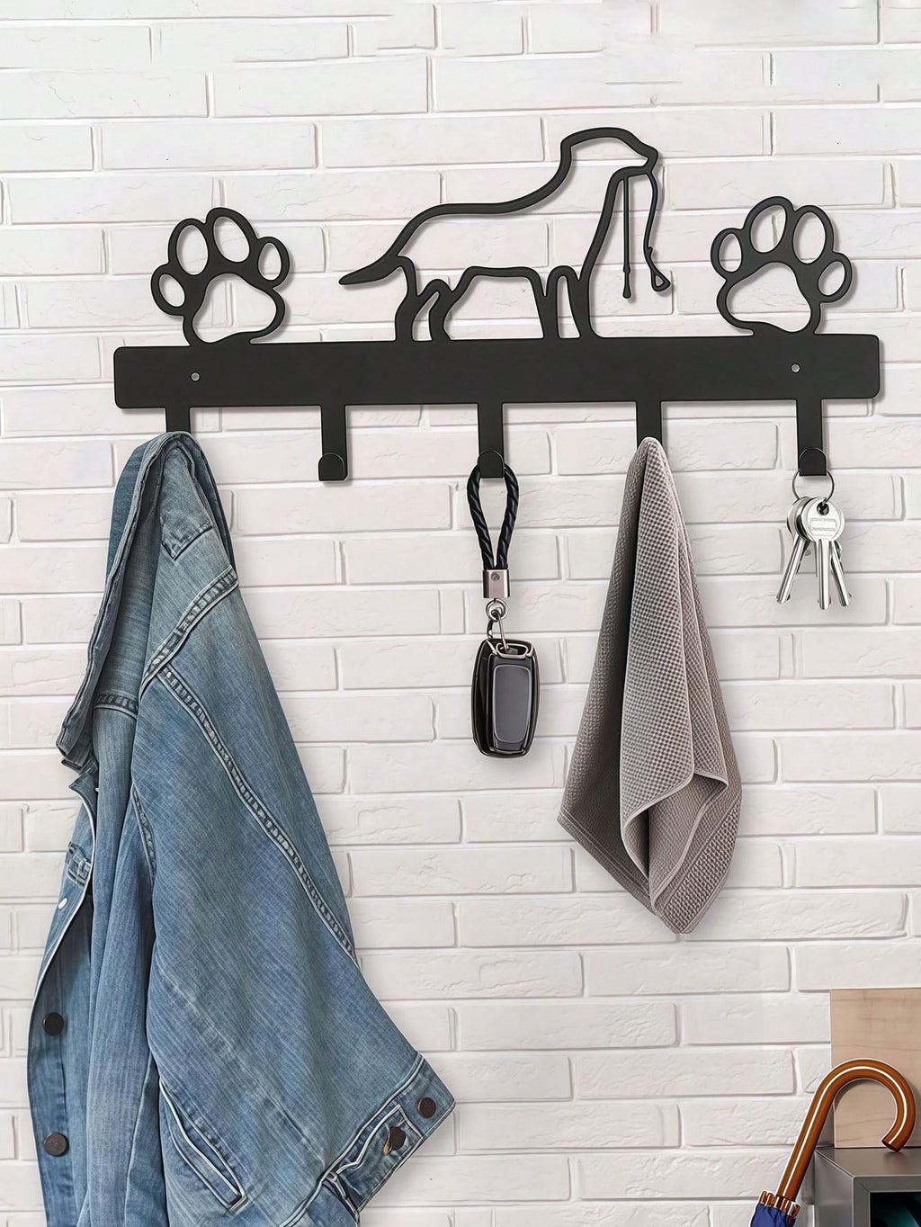 1pc Metal Dog Shape Key Holder With 5 Hooks, Wall Mounted Coat And Towel Rack Storage Organizer - Ideal For Home Organization