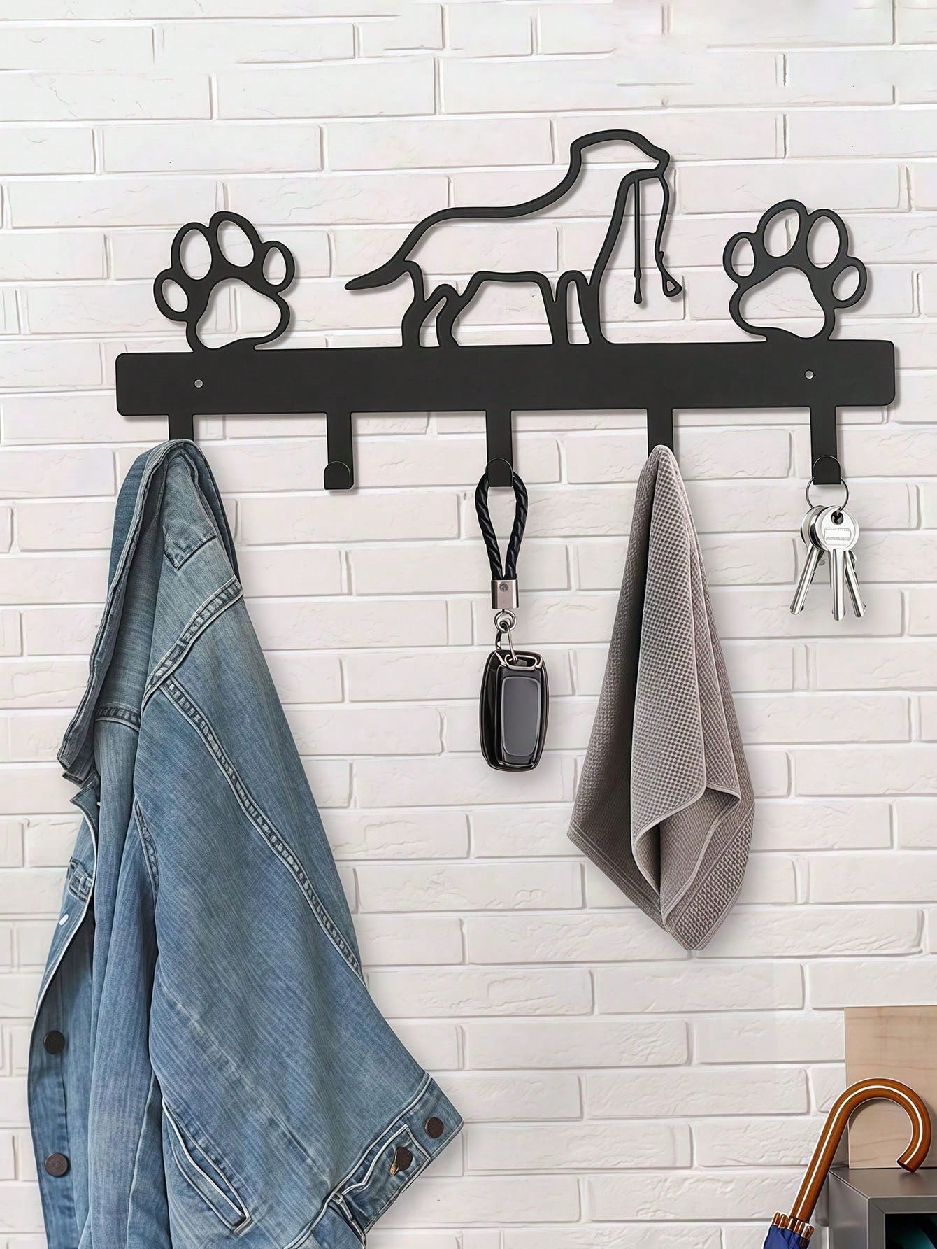 1pc Metal Dog Shape Key Holder With 5 Hooks, Wall Mounted Coat And Towel Rack Storage Organizer - Ideal For Home Organization