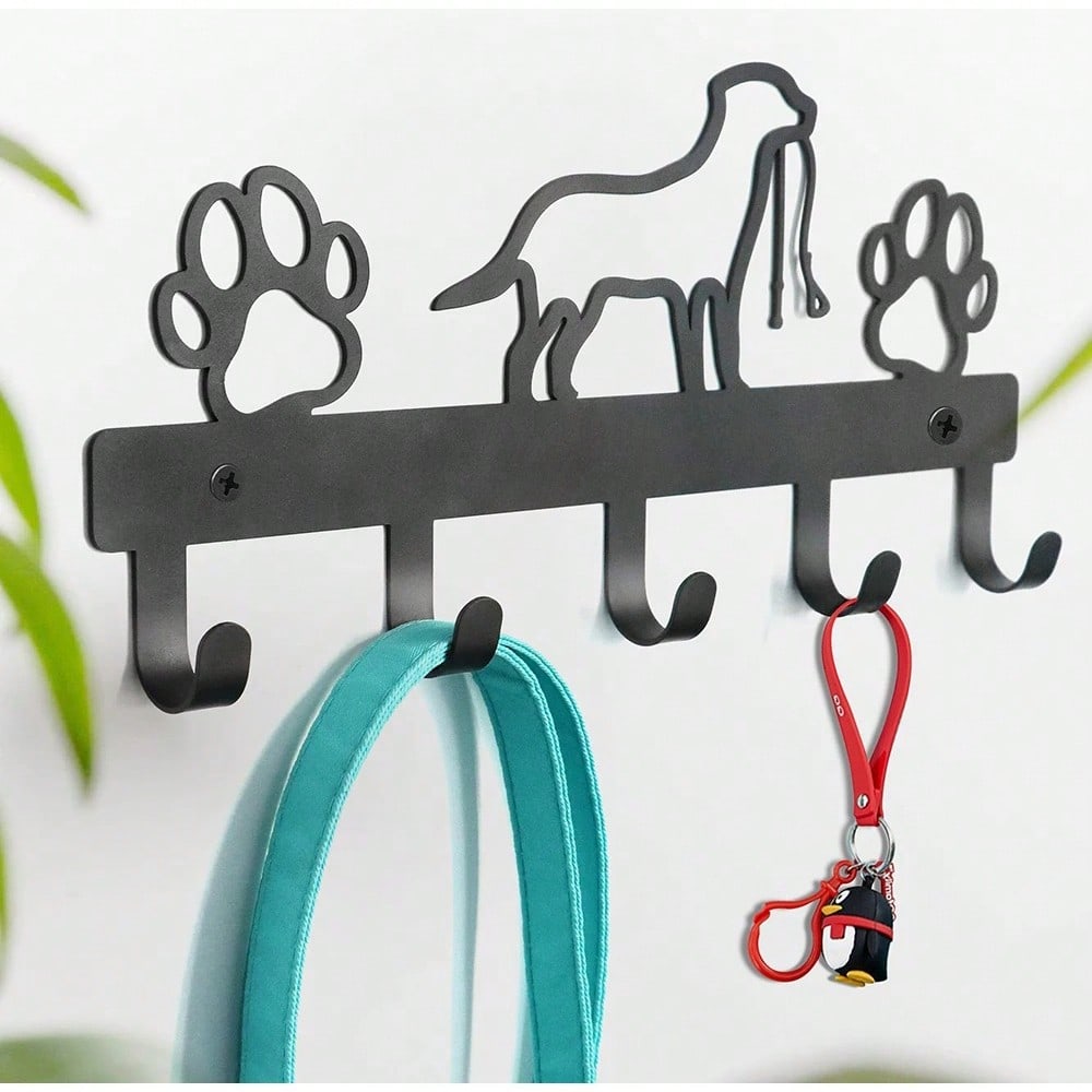 1pc Metal Dog Shape Key Holder With 5 Hooks, Wall Mounted Coat And Towel Rack Storage Organizer - Ideal For Home Organization
