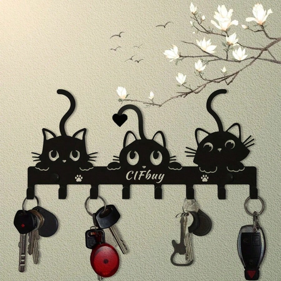 1pc Adorable Naughty Cat Key Rack Wall-Mounted Hook - Artistic Shape Decoration Accessory, Wall-Mounted, Hook, Keychain, Key Holder Main image
