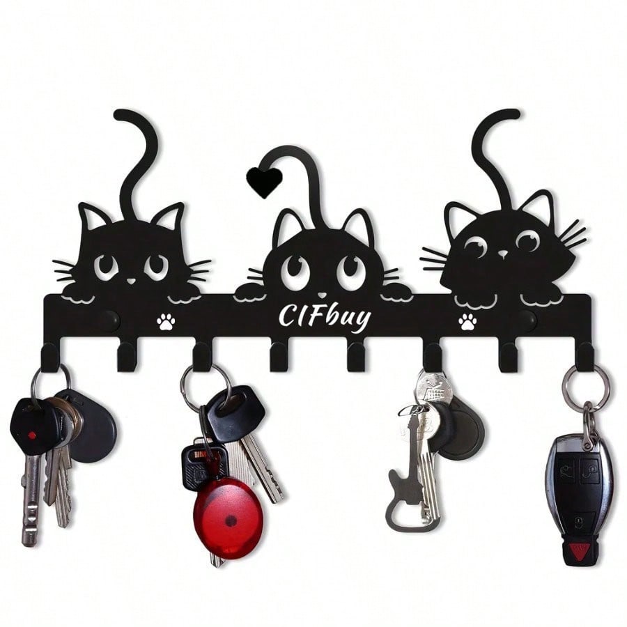 1pc Adorable Naughty Cat Key Rack Wall-Mounted Hook - Artistic Shape Decoration Accessory, Wall-Mounted, Hook, Keychain, Key Holder