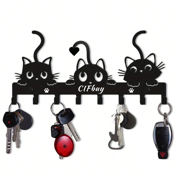1pc Adorable Naughty Cat Key Rack Wall-Mounted Hook - Artistic Shape Decoration Accessory, Wall-Mounted, Hook, Keychain, Key Holder