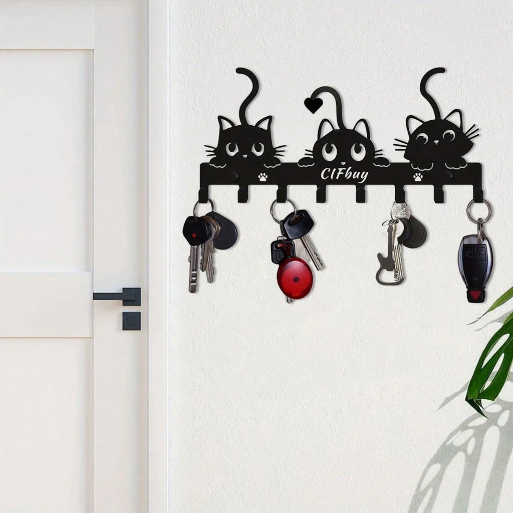 1pc Adorable Naughty Cat Key Rack Wall-Mounted Hook - Artistic Shape Decoration Accessory, Wall-Mounted, Hook, Keychain, Key Holder