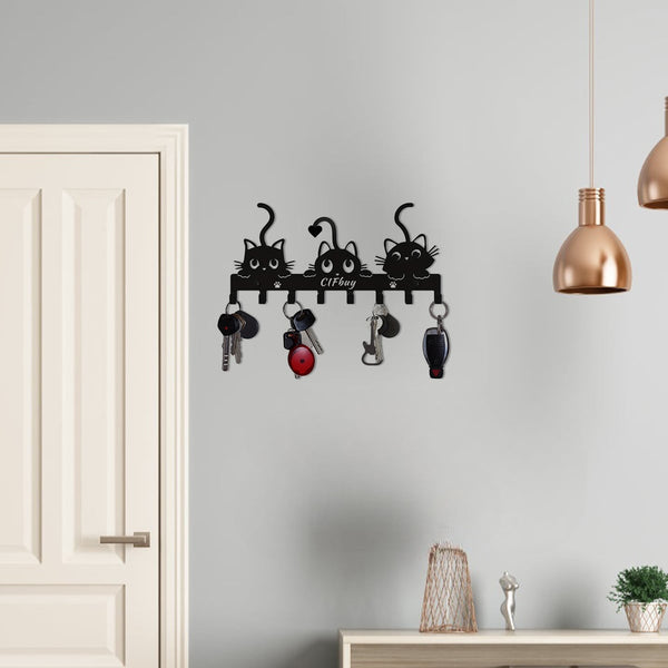 1pc Adorable Naughty Cat Key Rack Wall-Mounted Hook - Artistic Shape Decoration Accessory, Wall-Mounted, Hook, Keychain, Key Holder