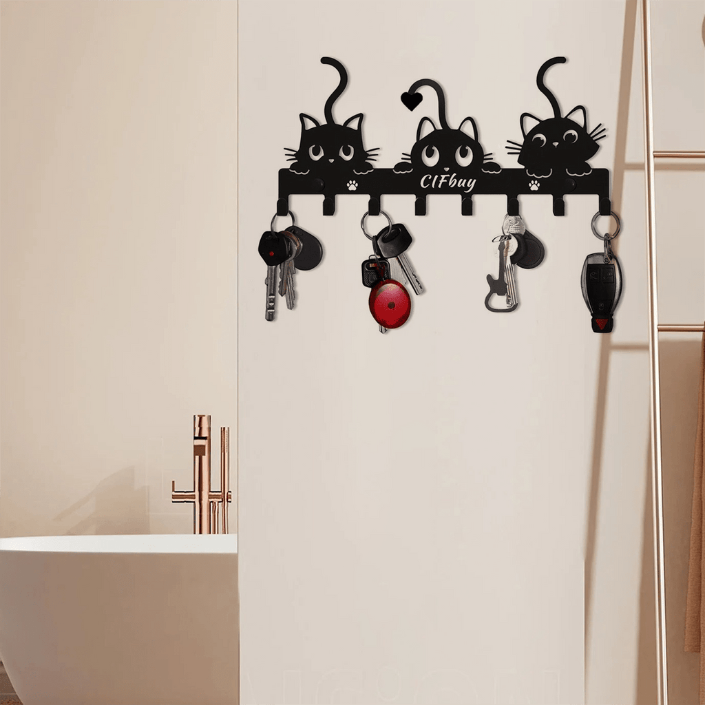1pc Adorable Naughty Cat Key Rack Wall-Mounted Hook - Artistic Shape Decoration Accessory, Wall-Mounted, Hook, Keychain, Key Holder
