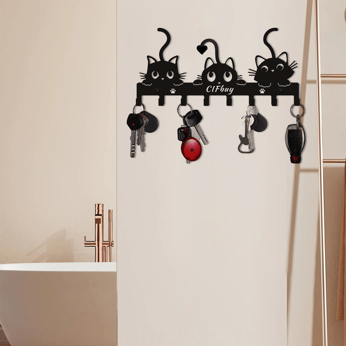 1pc Adorable Naughty Cat Key Rack Wall-Mounted Hook - Artistic Shape Decoration Accessory, Wall-Mounted, Hook, Keychain, Key Holder