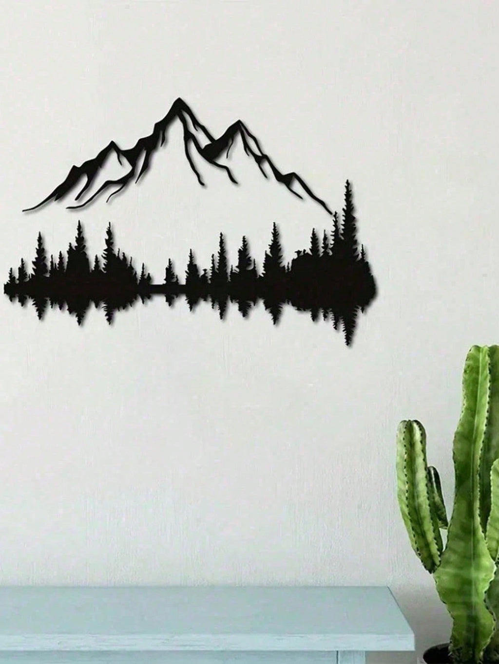 Set of 2 Large Black Metal Wall Art Sculptures – Mountain & Pine Tree Design, Rustic Farmhouse Wall Decor for Living Room, Bedroom, Patio, Garden | 16" x 7.1" Indoor/Outdoor Hanging Art, Nature-Inspired Gothic Style, Housewarming Gift for Men & Women, Hom