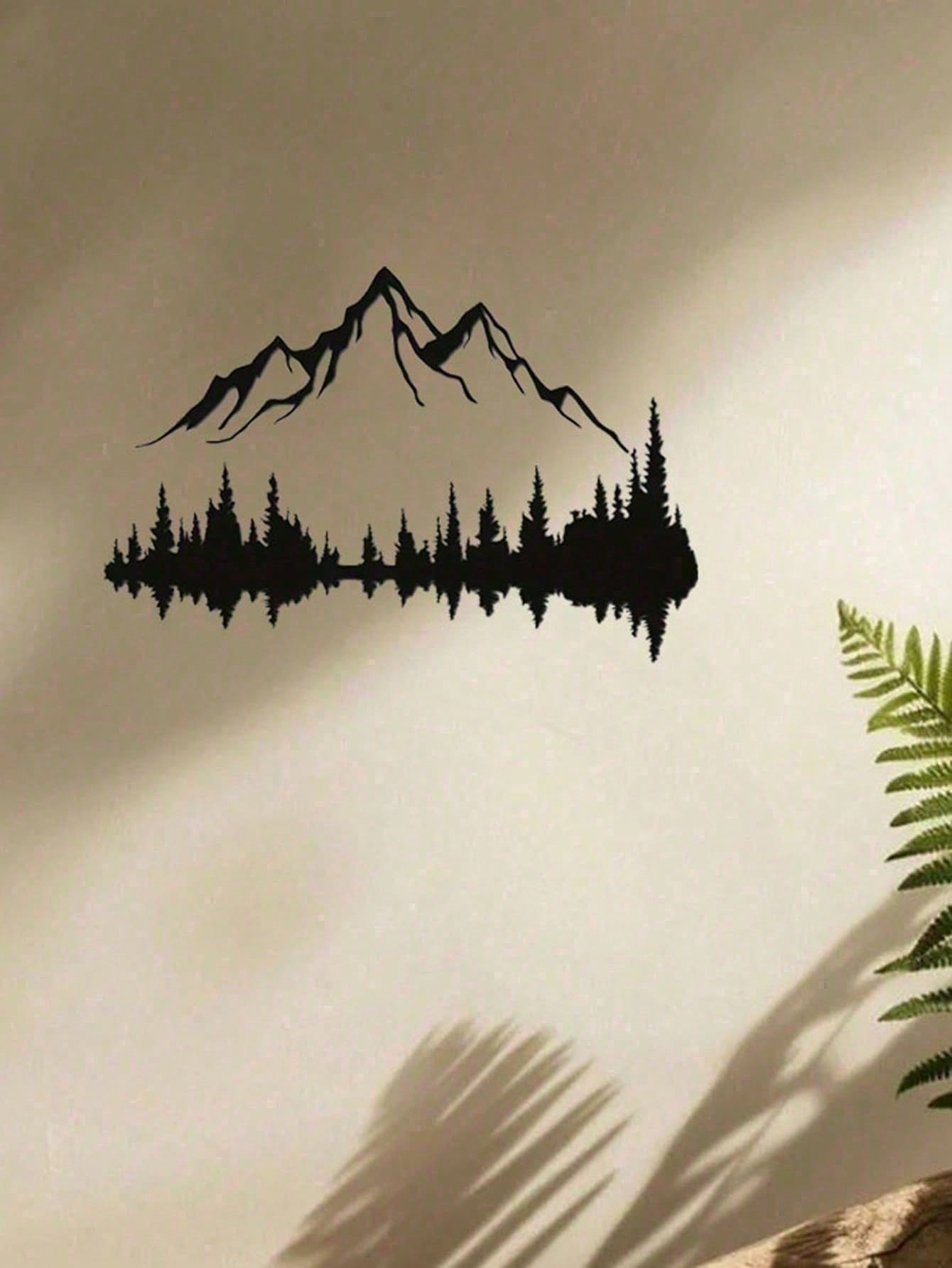 Set of 2 Large Black Metal Wall Art Sculptures – Mountain & Pine Tree Design, Rustic Farmhouse Wall Decor for Living Room, Bedroom, Patio, Garden | 16" x 7.1" Indoor/Outdoor Hanging Art, Nature-Inspired Gothic Style, Housewarming Gift for Men & Women, Hom