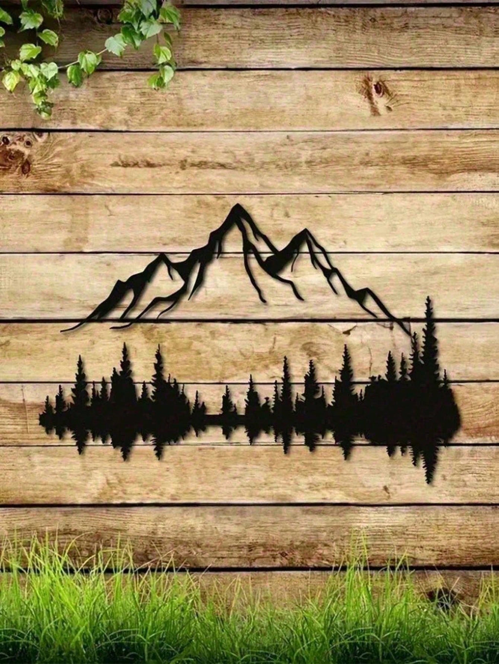 Set of 2 Large Black Metal Wall Art Sculptures – Mountain & Pine Tree Design, Rustic Farmhouse Wall Decor for Living Room, Bedroom, Patio, Garden | 16" x 7.1" Indoor/Outdoor Hanging Art, Nature-Inspired Gothic Style, Housewarming Gift for Men & Women, Hom