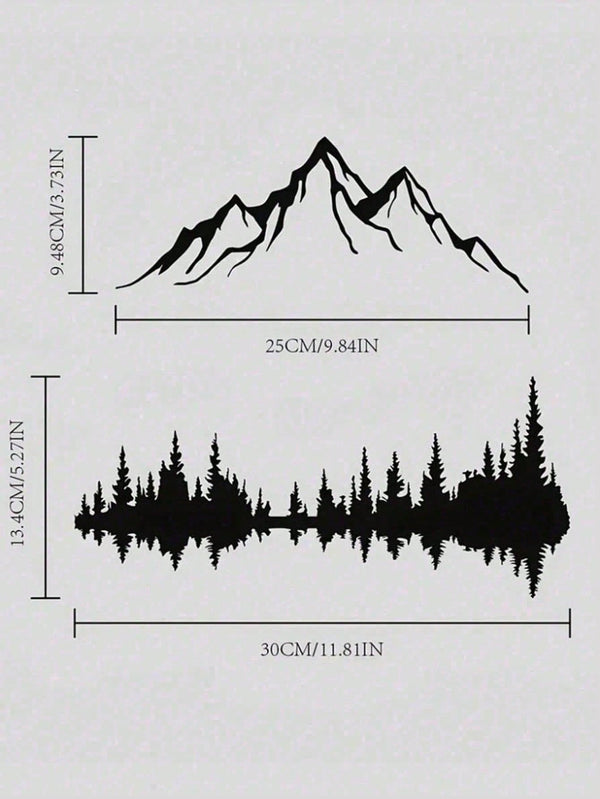 Set of 2 Large Black Metal Wall Art Sculptures – Mountain & Pine Tree Design, Rustic Farmhouse Wall Decor for Living Room, Bedroom, Patio, Garden | 16" x 7.1" Indoor/Outdoor Hanging Art, Nature-Inspired Gothic Style, Housewarming Gift for Men & Women, Hom
