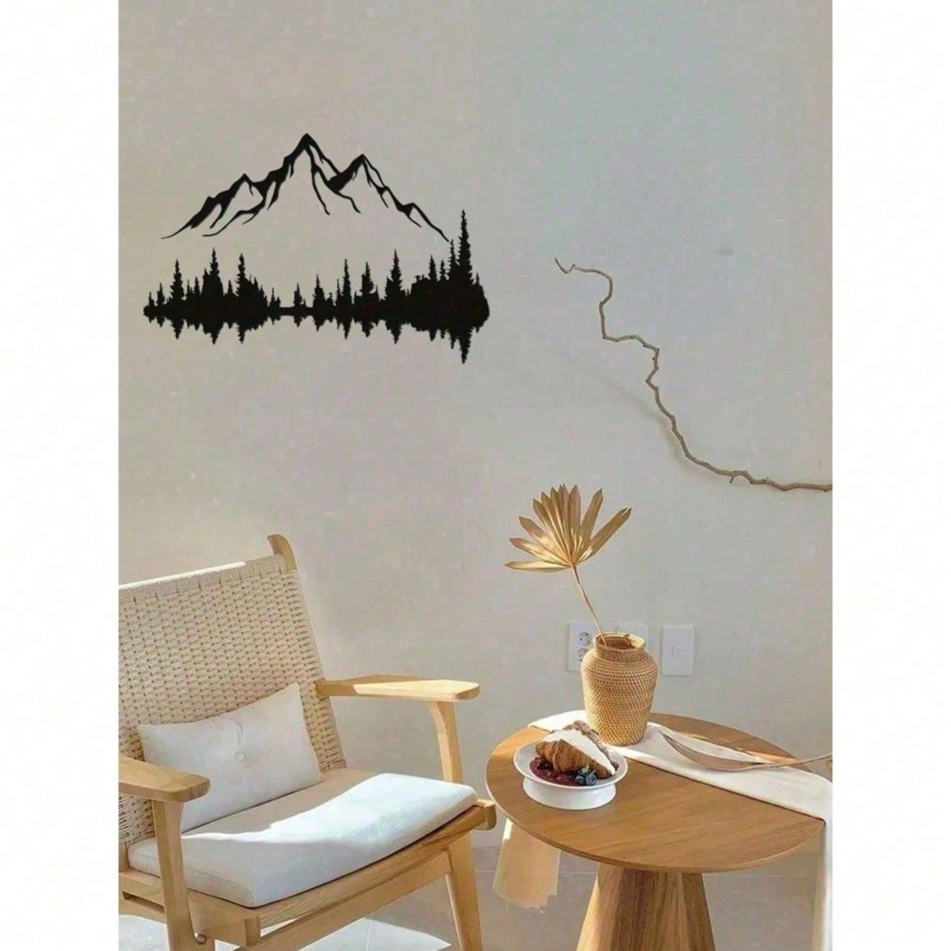 Set of 2 Large Black Metal Wall Art Sculptures – Mountain & Pine Tree Design, Rustic Farmhouse Wall Decor for Living Room, Bedroom, Patio, Garden | 16" x 7.1" Indoor/Outdoor Hanging Art, Nature-Inspired Gothic Style, Housewarming Gift for Men & Women, Hom