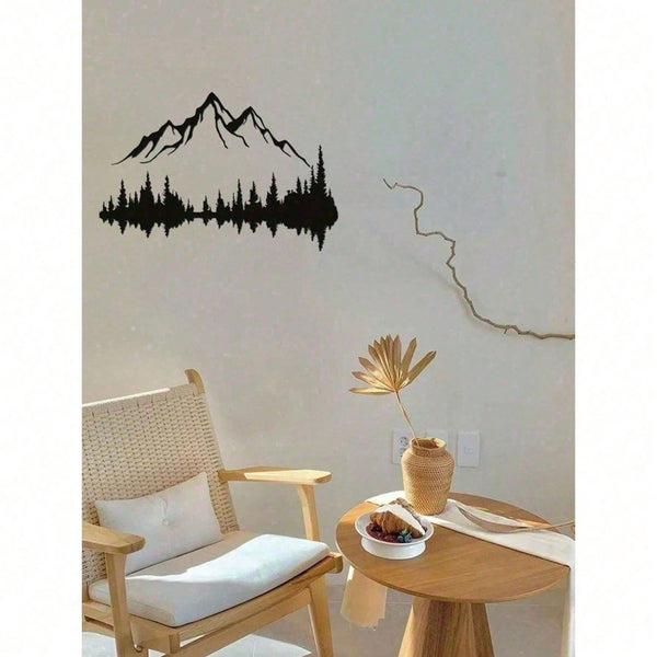 Set of 2 Large Black Metal Wall Art Sculptures – Mountain & Pine Tree Design, Rustic Farmhouse Wall Decor for Living Room, Bedroom, Patio, Garden | 16" x 7.1" Indoor/Outdoor Hanging Art, Nature-Inspired Gothic Style, Housewarming Gift for Men & Women, Hom
