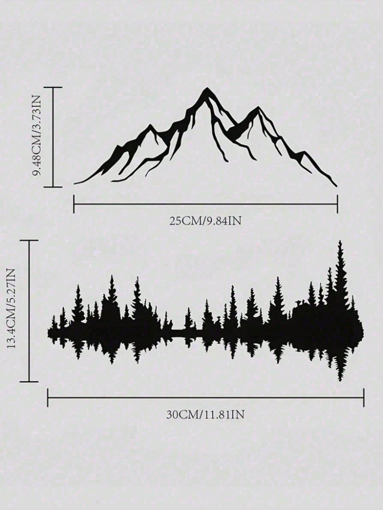 Set of 2 Large Black Metal Wall Art Sculptures – Mountain & Pine Tree Design, Rustic Farmhouse Wall Decor for Living Room, Bedroom, Patio, Garden | 16" x 7.1" Indoor/Outdoor Hanging Art, Nature-Inspired Gothic Style, Housewarming Gift for Men & Women, Hom