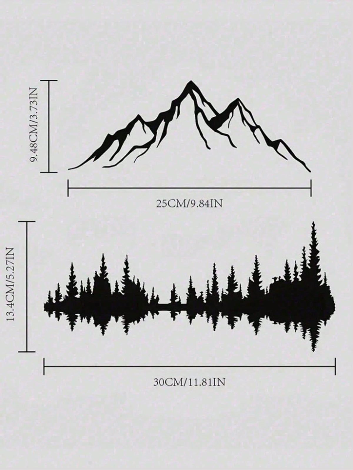 Set of 2 Large Black Metal Wall Art Sculptures – Mountain & Pine Tree Design, Rustic Farmhouse Wall Decor for Living Room, Bedroom, Patio, Garden | 16" x 7.1" Indoor/Outdoor Hanging Art, Nature-Inspired Gothic Style, Housewarming Gift for Men & Women, Hom