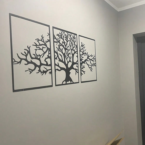 3-Piece set of metal tree decorative painting combination - frameless wrought iron decorations are suitable for living rooms, TV background walls, porches, suitable for modern home decoration, home decoration, room decoration
