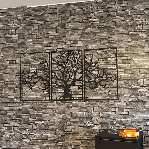 3-Piece set of metal tree decorative painting combination - frameless wrought iron decorations are suitable for living rooms, TV background walls, porches, suitable for modern home decoration, home decoration, room decoration